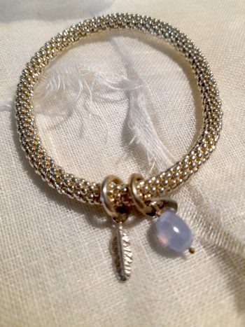 Jacky Blue Lace Agate Feather Silver Bracelet - immagine 2