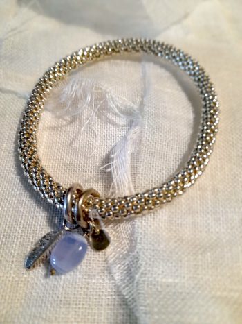 Jacky Blue Lace Agate Feather Silver Bracelet